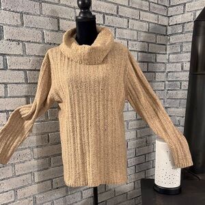 Ann Taylor Textured Beige Cowl Neck Sweater